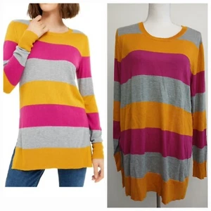 Maison Jules Size M Women's Gold Color Block Scoop Neck Long Sleeve Sweater - Picture 1 of 8