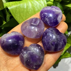 TOP 30mm Natural Dreamy Amethyst Quartz heart hand carved crystal reiki 5PC - Picture 1 of 12