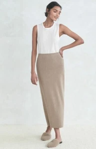 Jenni Kayne Mid-Calf Pencil Skirt Size Medium Taupe Cotton Cashmere Sweater Knit - Picture 1 of 11