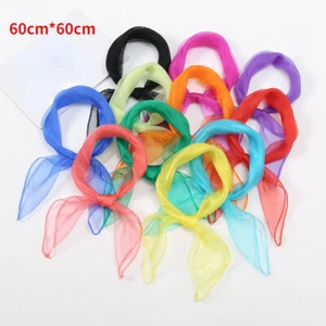 60cm*60cm Square Scarves Solid Color Small Thin Headscarves Hijab for Kids Girls - Picture 1 of 32