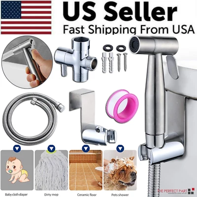 Toilet Shattaf Adapter Hose Bidet Spray Stainless Steel Handheld Shower Head US - Image 1 of 4