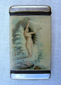 ANTICA CASSAFORTE FIAMMIFERI AMERICANA RAGAZZA NUDA RISQUE' CIRCA PRIMI '900 - Foto 1 di 15