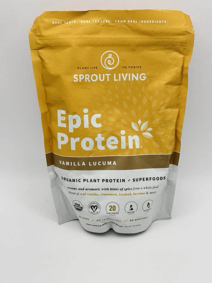 Sprout Living Epic Protein Powder Vanilla Lucuma Flavor Organic Plant Gluten Fre