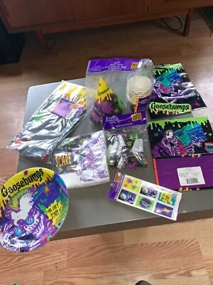 Vintage Goosebumps Party assortment Plates Hats Cups Napkins stickers Sealed. - Image 1 of 4