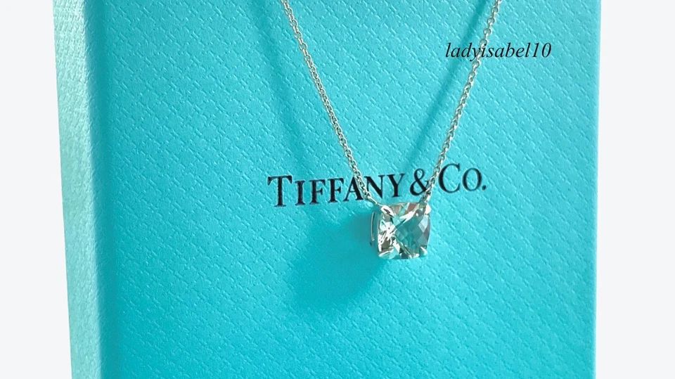 Tiffany & Co 18" Prasiolita Brillante Piedras Preciosas Colgante Collar Plata con Caja Foto 1 de 4