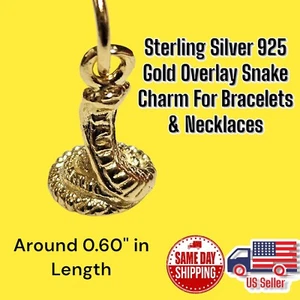 Sterling Silver 925 Gold Overlay Snake Charm For Bracelets & Chains New - Picture 1 of 3