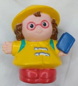 Fisher Price Little People School Girl Book Yellow Raincoat Figure 2008 Mattel - Picture 1 of 6