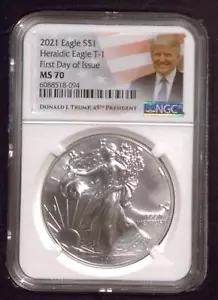 2021 American Silver Eagle | NGC MS70 | .999 Silver $1 | Trump 45th | Type 1 - Picture 1 of 4