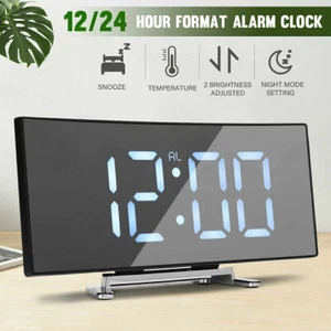 Digital Alarm Clock LED Mirror Display Temperature Snooze Bedroom Table USB - Picture 1 of 7