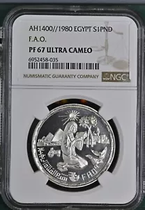 1980 EGYPT SILVER 1 POUND FAO NGC PF 67 ULTRA CAMEO - Picture 1 of 2