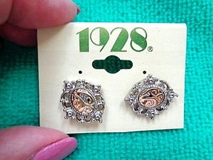 NEW 1928 BRAND SILVER TONE/GOLD TONE FILAGREE STYLE STUD EARRINGS - Picture 1 of 3
