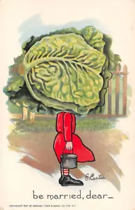 FANTASY VALENTINE PC, ARTIST CURTIS IMAGE GIRL WITH LETTUCE HEAD TUCK PUB, 1910s - Picture 1 of 2