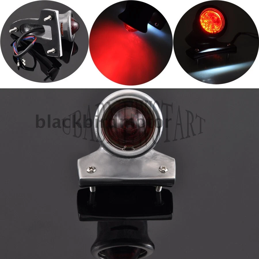 Chrome Aluminum Retro Red LED Brake Tail Light Bracket For Harley Chopper Bobber Foto 1 de 4