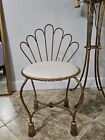 Vintage Italian Hollywood Regency Gold Gilt Iron Rope Tassel Vanity Chair Stool