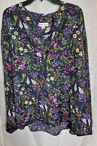 Ava And Viv Blouse Womens 2X V-Neck Top Black w/Floral Long Sleeve - Picture 1 of 8