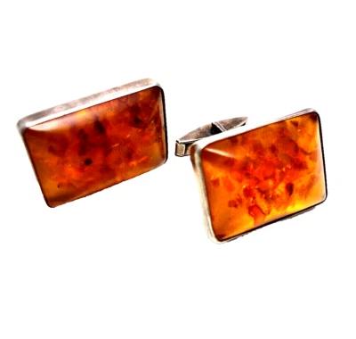 große Art Deco Fischland Bernstein Manschettenknöpfe 835er Silber - Bild 1 von 4
