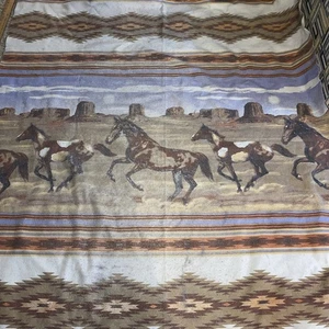 Coperta vintage cavalli da appendere a parete sud occidentale cowboy azteco made in USA 72X90 - Foto 1 di 7