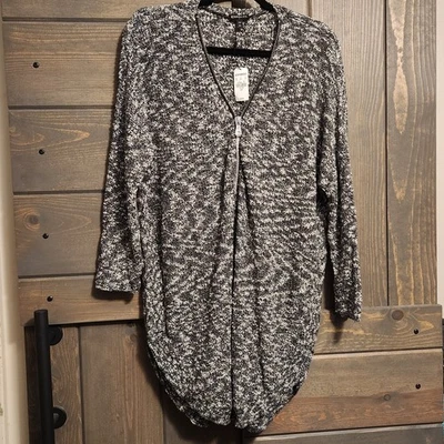 Nuevo con etiquetas Suéter Pullover Express Media Cremallera Para Mujer Grande - Blanco y Negro jaspeado Foto 1 de 4