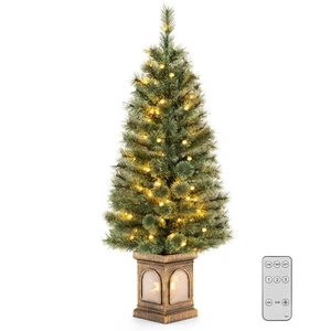 4 Fuß Topf Weihnachtsbaum Pre-Lit Weihnachten Eingang Dekoration mit 100 LED Lichter - Bild 1 von 24