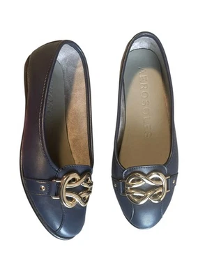 Aerosoles Loafers Women's Big Bet Flats Size 7 W Navy W Gold Buckle Accent - Imagem 1 de 4