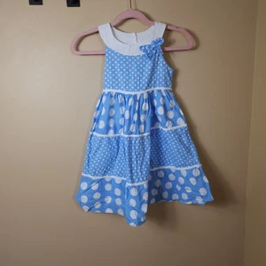 Rare Editions Girls Periwinkle White Polka Dot Shoulder Knot Cotton Dress Size 6 - Picture 1 of 8