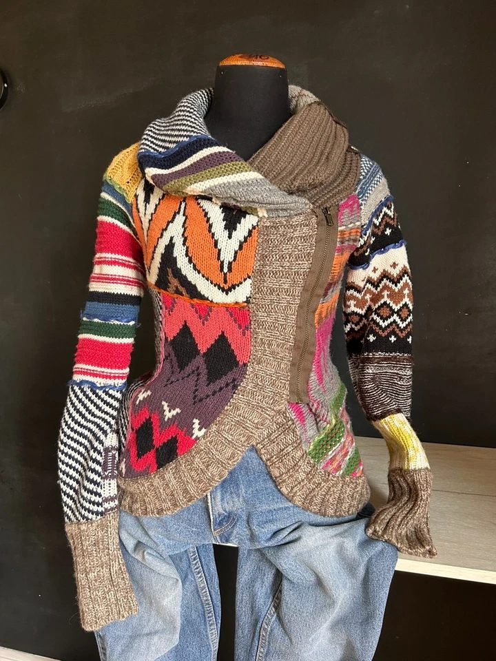 Cárdigan Desigual Multicolor Mujer S Retazos Geométrico Tejido Cremallera Suéter Foto 1 de 4