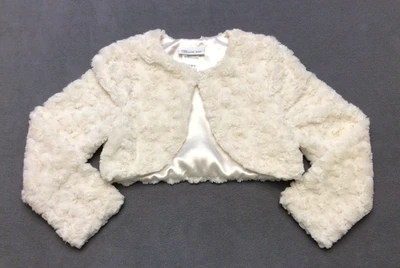 Bonnie Jean Girls sz S (7-8) Ivory Faux Fur Shrug Bolero Cropped Jacket - Image 1 of 4