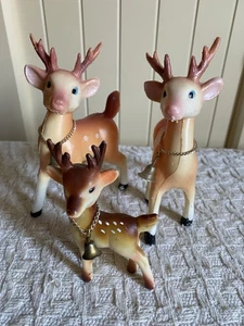 3 Vintage Gummi RENTIER Hirsch Weihnachtsdeko Einwegköpfe MCM 50’s 60’s - Bild 1 von 18
