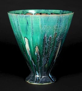 Japanische Bonsai Topf BUSHUAN FUKUSHIGE φ11,9" (30,3cm) grün glasiert rund K398 - Bild 1 von 6