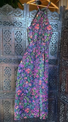 NWOT Floral Chiffon Halter Dress XL Maxi Dress Boho Whimsy Fairy Purple Womens - Image 1 of 4