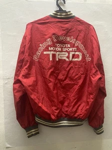 Red TRD Toyota Racing Development Windbreaker Racing Jacket 90s Vtg L AE86 TOMS - Picture 1 of 17