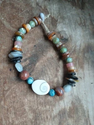 Pulsera Cáñamo Hecha en Estados Unidos Unisex Viaje Hippie Boho Jaspe River Shell A53 Foto 1 de 4