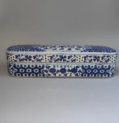 Hermosa caja de porcelana azul y blanco dinastía Ming china XL Foto 1 de 4