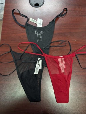 Victoria's Secret Panty Lote De 3 Tanga Panty Negro Rojo XL NUEVO CON ETIQUETAS Foto 1 de 4