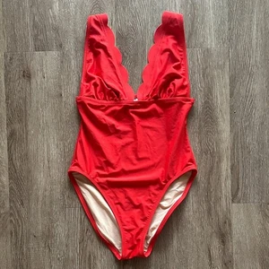 J.Crew Factory Scalloped One Piece Swimsuit Red Size Small Swimwear - Picture 1 of 5