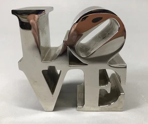 Vintage Robert Indiana "LOVE" Pop Art Sculpture Chrome Silver Tone Paperweight - Picture 1 of 15