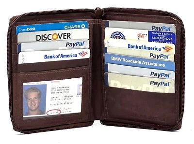 Cartera europea plegable de cuero genuino para hombre organizador de tarjetas de identificación cremallera alrededor hipster Foto 1 de 4