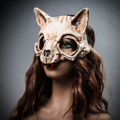 Bone Wild Cat Animal Skull Halloween Costume Masquerade Sexy Women Party Mask - Image 1 of 4