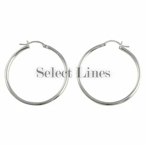 Pendientes de aro con bisagras pulidos de plata de ley de 2 mm x 35 mm tubo hueco redondo .925 - Imagen 1 de 2