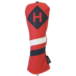 Majek Retro Golf Hybrid Headcover Red White Blue Vintage Leather Style - Picture 1 of 11
