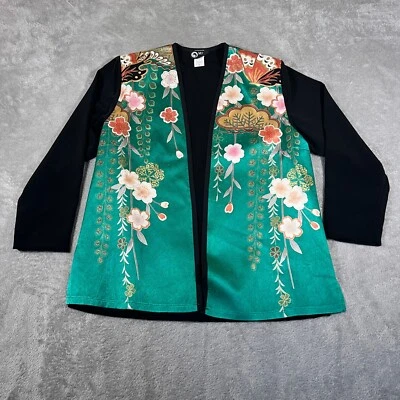 Chaqueta kimono verde floral METO Hawaii para mujer pequeña cubierta frontal abierta EE. UU. Foto 1 de 4