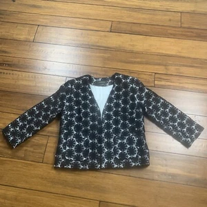 Talbots Daisy Floral Lace Crop Open Front Jacket 3/4 Sleeve Size 4 Black Lined - Picture 1 of 12