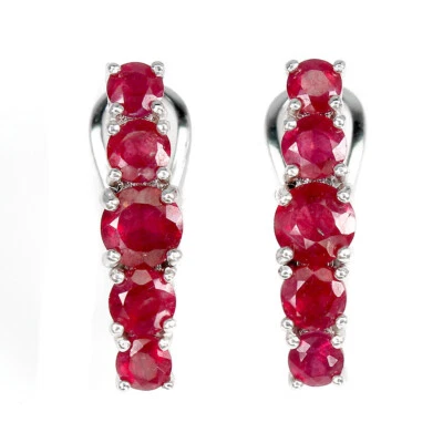 925 Sterling Silver Earrings Round Ruby 5mm Natural Gemstone Jewelry - Image 1 of 4