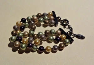 Tripple chain faux pearl bracelet camouflage tone - Picture 1 of 6