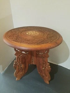 Colaspable Carved Wooden Plant Stand/ Stool Made In India, vintage 11" x 13.5" - Picture 1 of 11