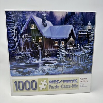Brocas y piezas Invierno Crepúsculo 1000 piezas Puzzle Nieve Agua Cabina Sandra Bergeron Foto 1 de 4