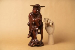 Wise Laughing Buddha Figurine Putai Taoism China Wood Carved XXth Rosary D - Picture 1 of 8
