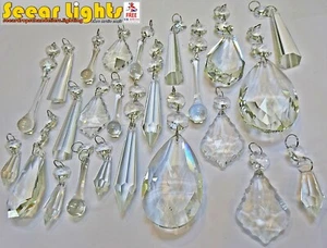 CHRISTMAS TREE CHANDELIER DROPLETS CRYSTALS GLASS DROPS 24 XL PRISMS DECORATIONS - Picture 1 of 12