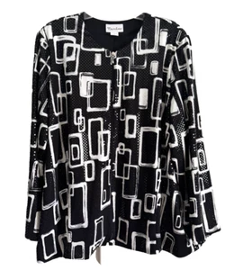 TANJAY, Plus 3X, Formal Dressy Black/White Sequin Front Zip Blouse Jacket - Picture 1 of 15