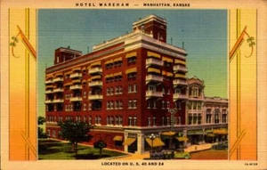 Linen Postcard Hotel Wareham on U.S. 40 and 24 in Manhattan, Kansas bk71 - Picture 1 of 2